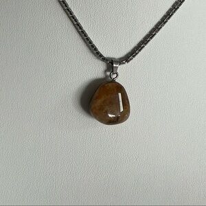 Polished Golden Healer pendant w silver chain